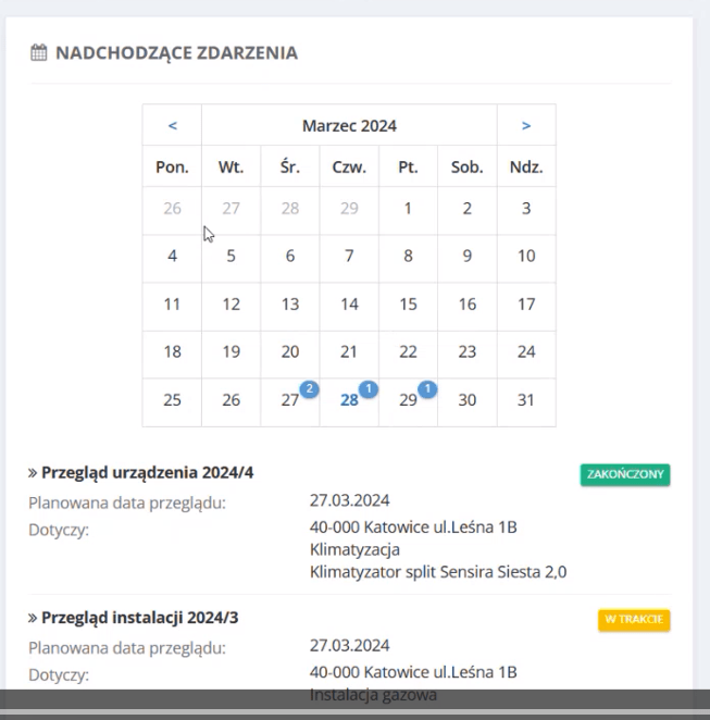 harmonogram przeglądów Mieszczanin