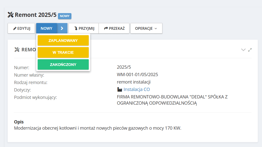 status remontu Mieszczanin
