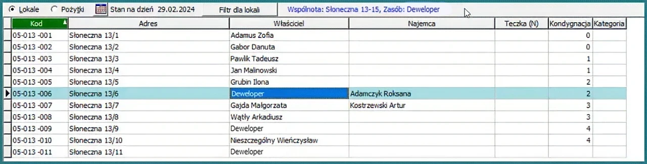 ewidencja lokali deweloper wspólnota
